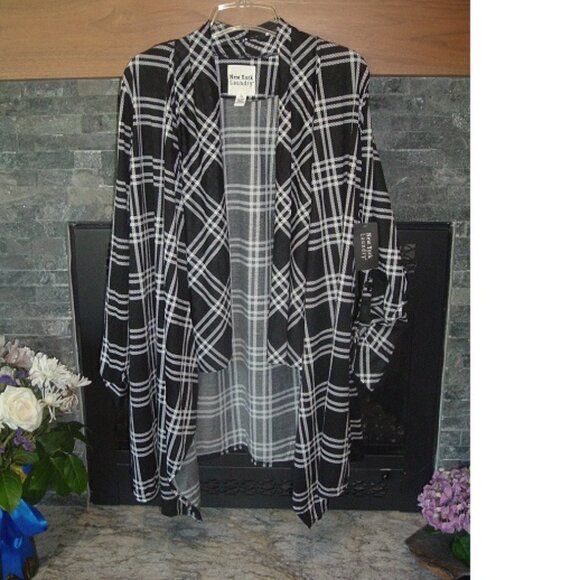 NWT New York Laundry Plaid Lagenlook Draped Cardigan Sweater w/roll-tab Sleeves - Picture 1 of 6